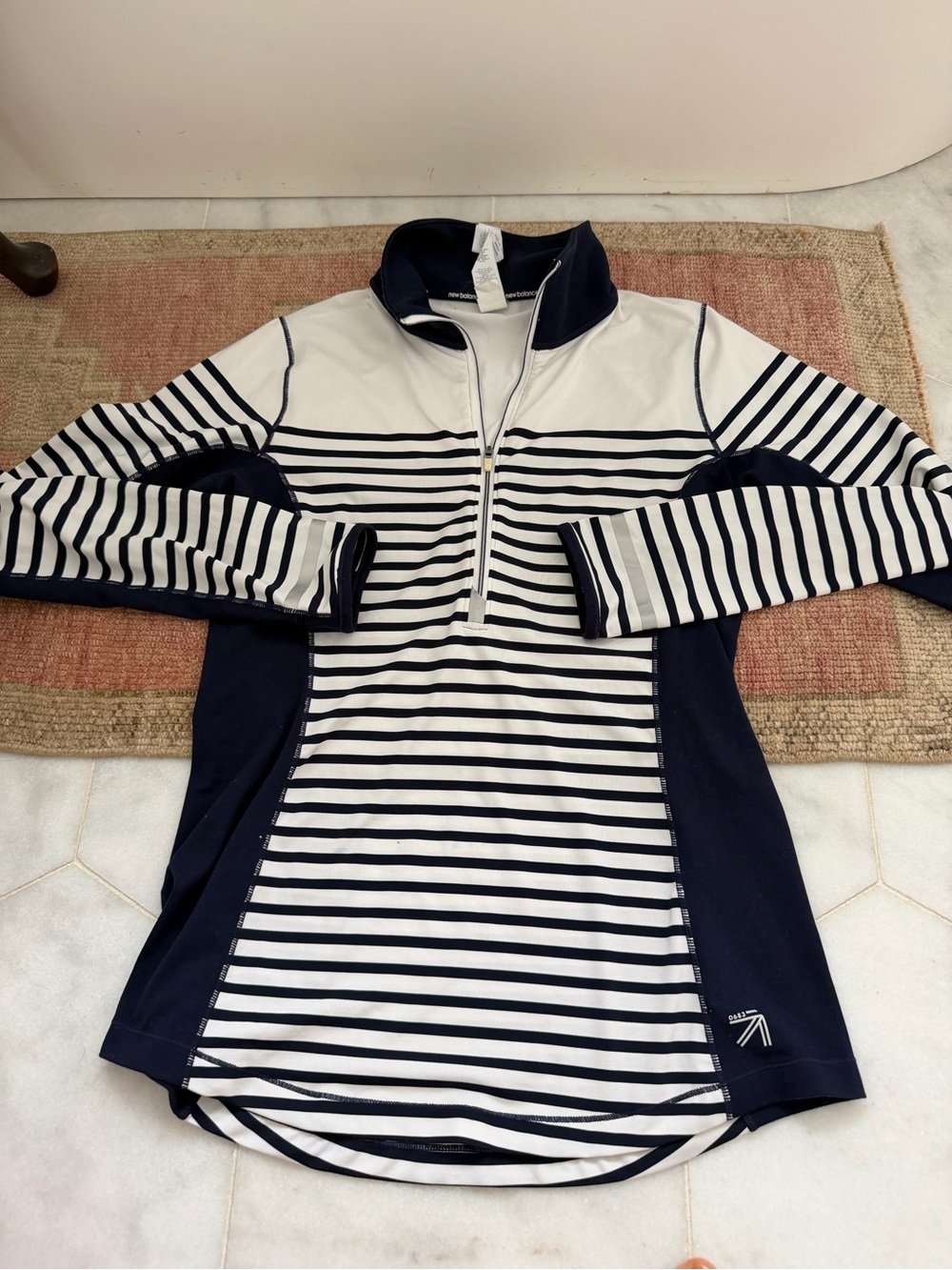 New Balance for J Crew Navy & White Striped Quarter-Zip Pullover